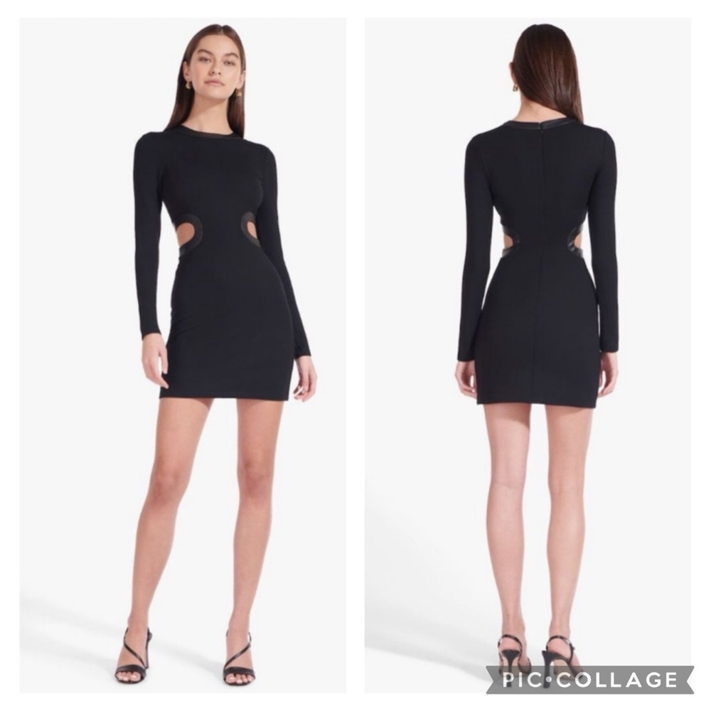 STAUD Long Sleeve Mini Dolce Cutout Black Dress Size Medium